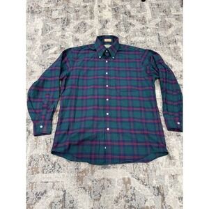 LL Bean Vintage Mens Plaid Button Down Shirt Green Blue Red Made in USA 15.5-32